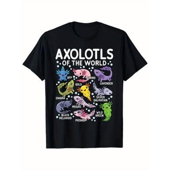 Velto Axolotls of the World Graphic T-Shirt for sters – 100% Cotton, Cute Kawaii All Size S-5XL