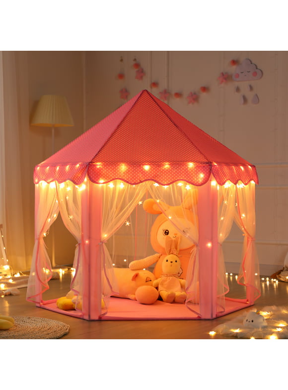 Princess Castle Kids Tent for 3-12 Years Girls Toddlers Playhouse Indoor Outdoor Toys with Star Lights
