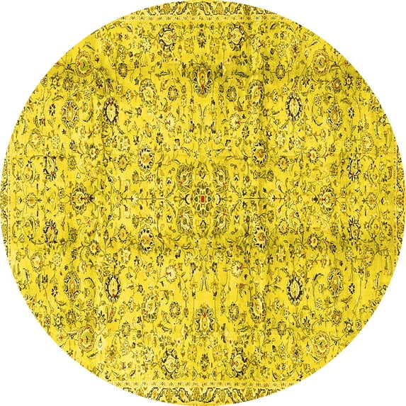 Ahgly Company Machine Washable Indoor Round Persian Yellow Traditional Area Rugs, 8' Round