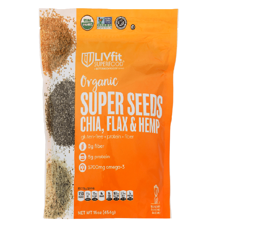 BetterBody Organic Super Seeds Chia, Flax & Hemp,16oz (Pack of 6