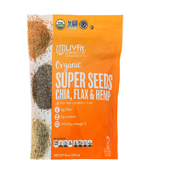 BetterBody Organic Super Seeds Chia, Flax & Hemp,16oz (Pack of 6