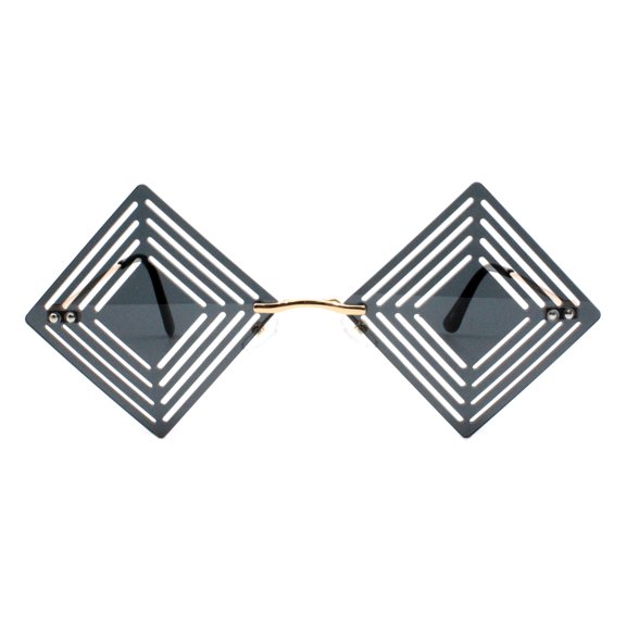 Diamond Shape Rimless Sunglasses Die Cut Lens Unique Fashion Shades Black