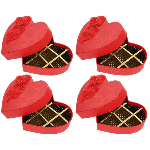 UNOMOR 4 Pcs Red Heart Shaped Box Cardboard Romantic Design for Parties