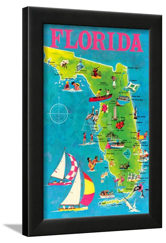 Map of Florida, Framed Art Print Wall Art Sold by