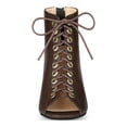 thumbnail image 2 of BLISSFUL STEP BLISSFUL STEP Women's Peep Toe Front Lace Up Ankle Block Heel Boots Dark Brown 8, 2 of 8