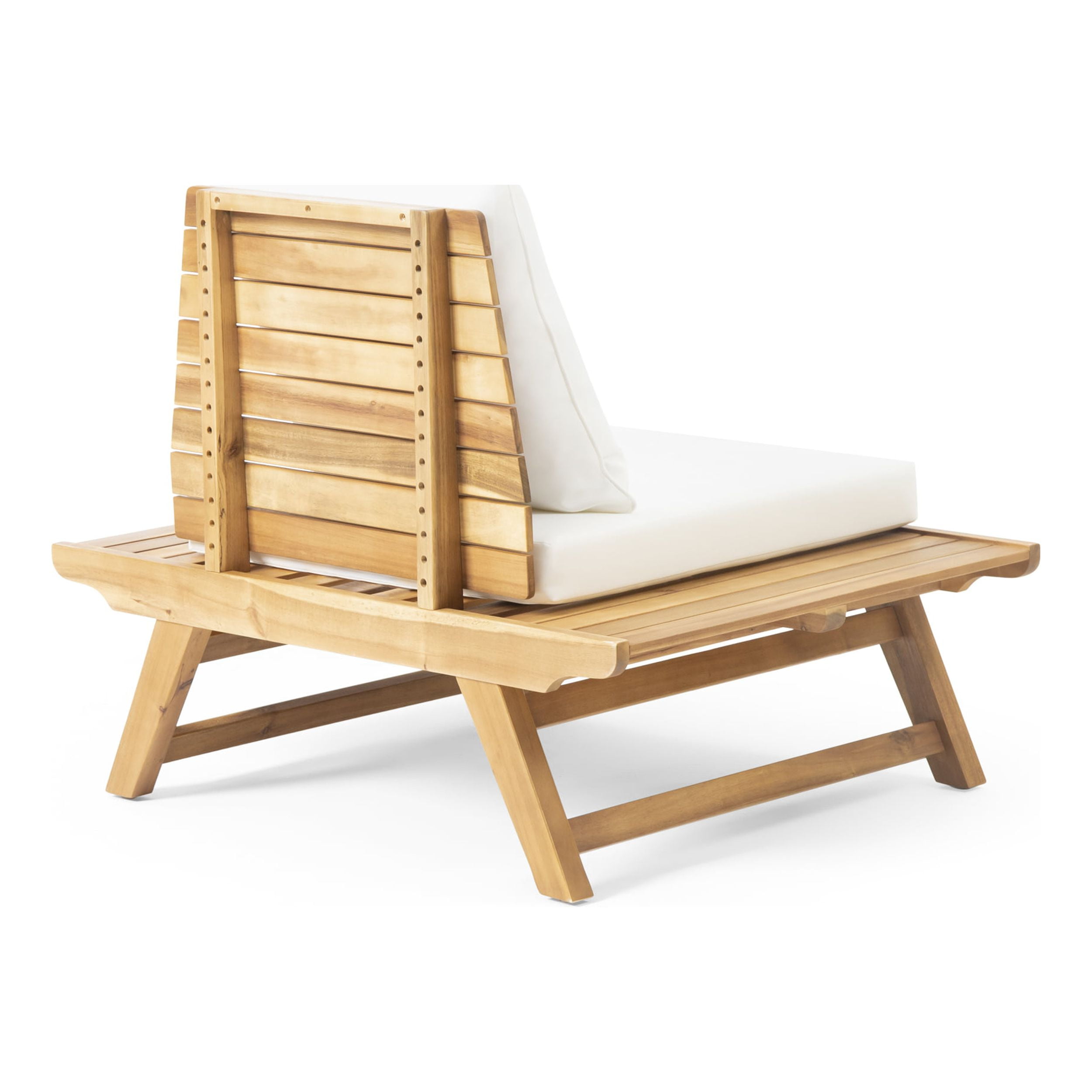 Outdoor Single Acacia Wood Club Chair, Leisure Relax Seat for Patio Garden, White