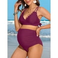 thumbnail image 4 of Sociala Women's Double Straps Maternity Bikini Set Two Piece Scalloped Bathing Suit Swimsuit, 4 of 7