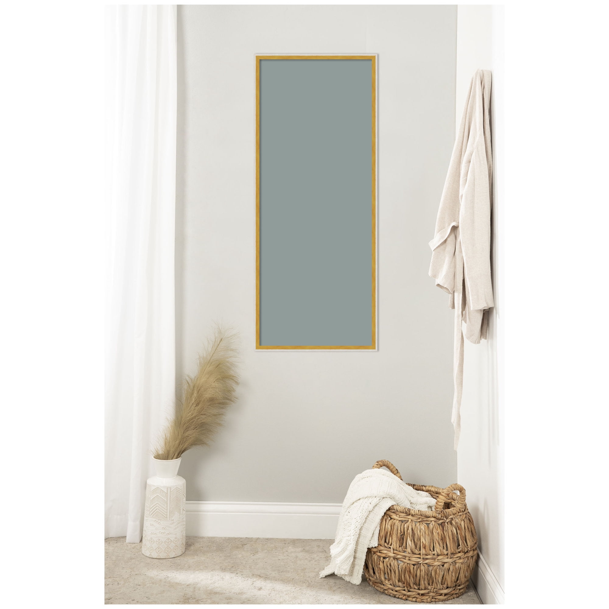 Kate and Laurel Framed Fabric Pinboard 17 x 41,  Printed Linen Modern Bulletin Board for Use as a Vision Board or Wall Organization, Paige White Gold Frame