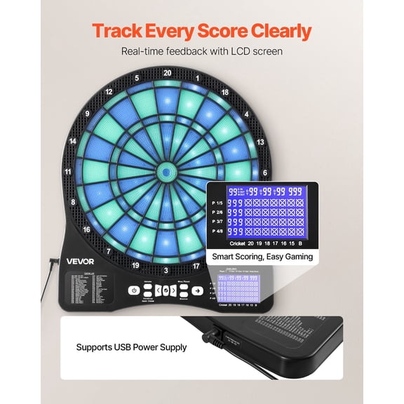 Interactive LED Dartboard Set 48 Games/500 Modes, 8-Player Cricket LCD, Includes 6 Darts & 50 Soft Tips - Exciting Electronic Dart Game for All Ages