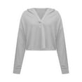 thumbnail image 4 of Olyvenn Women's Cropped Pullover Hoodie Long Sleeve Loose Fit Solid Color Y2K Fashion Sweatshirt for Winter and Fall Gray M, 4 of 8