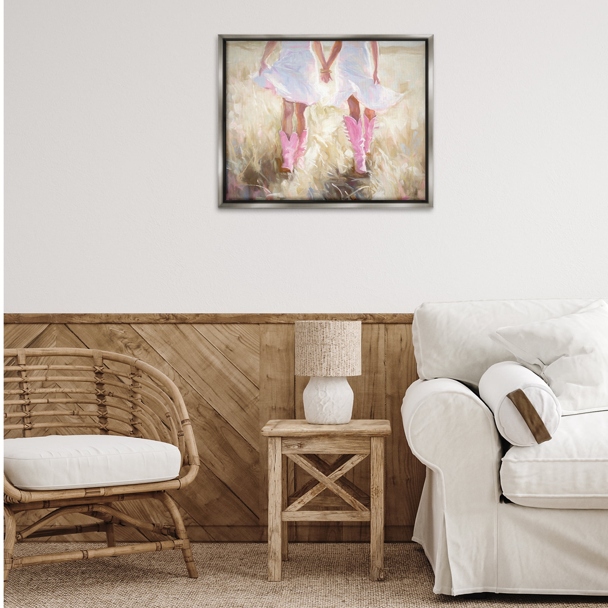 Stupell Industries Cowgirl Best Friends Novelty Painting Gray Floater Framed Canvas Art Print Wall Art, 31 x 25