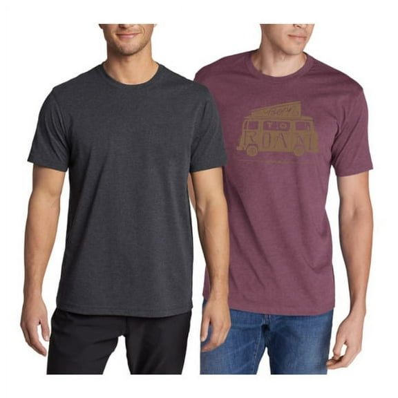 Eddie Bauer Men's 2 Pack Graphic and Crew T Shirts (Born to Roam, XXL)