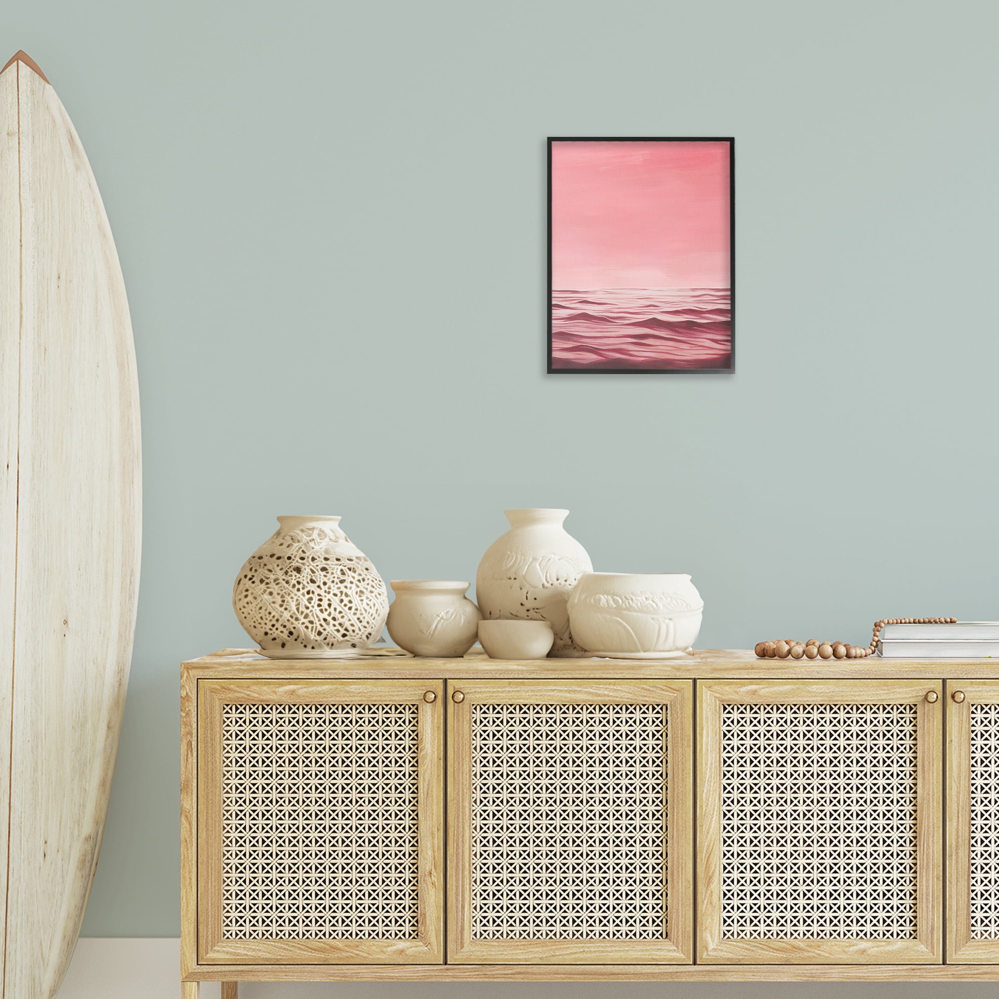 Stupell Industries Pink Sea Waves Coastal Painting Black Framed Art Print Wall Art, 16 x 20