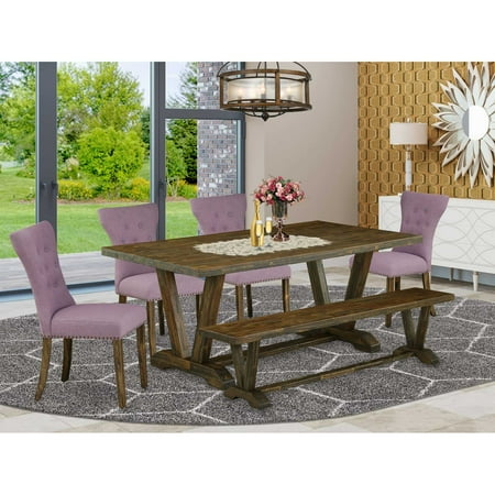 East West Furniture 6-Pc kitchen table set-Dahlia Linen Fabric Seat and Button Tufted Chair Back Modern Dining chairs A Rectangular Bench and Rectangular Top Wood Kitchen Table with Wood Legs -… East West Furniture 6-Pc kitchen table set-Dahlia Linen Fabric Seat and Button Tufted Chair Back Modern Dining chairs A Rectangular Bench and Rectangular Top Wood Kitchen Table with Wood Legs -…