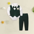 thumbnail image 2 of 0-3 Months Infant Newborn Baby Boys 3-Piece Dress Suit Set,Long Sleeve Romper Vest Bowtie Formal Pants Outfit For School Wedding Party Toddler Fall Winter Clothes,Blue, 2 of 6