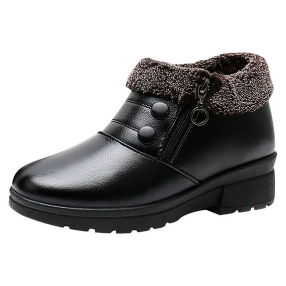Women's Winter Boots Fuzzy Fleece Lined Warm Snow Boots Waterproof Ankle Booties Zipper Buckle Shoes Non-Slip Comfortable Boots Black 39