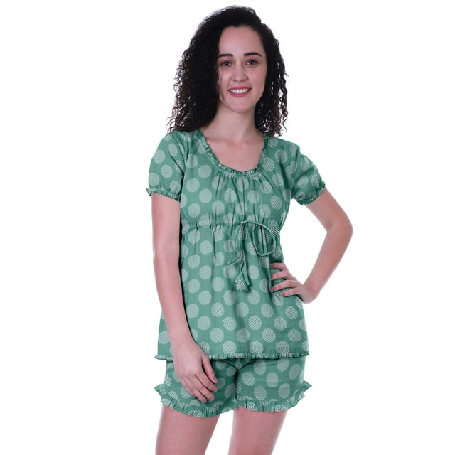 Moomaya Pyjama en Coton pour Femmes, Ensemble de Nuit 2 Pcs avec Shorts, Ensembles de Pyjama avec Shorts