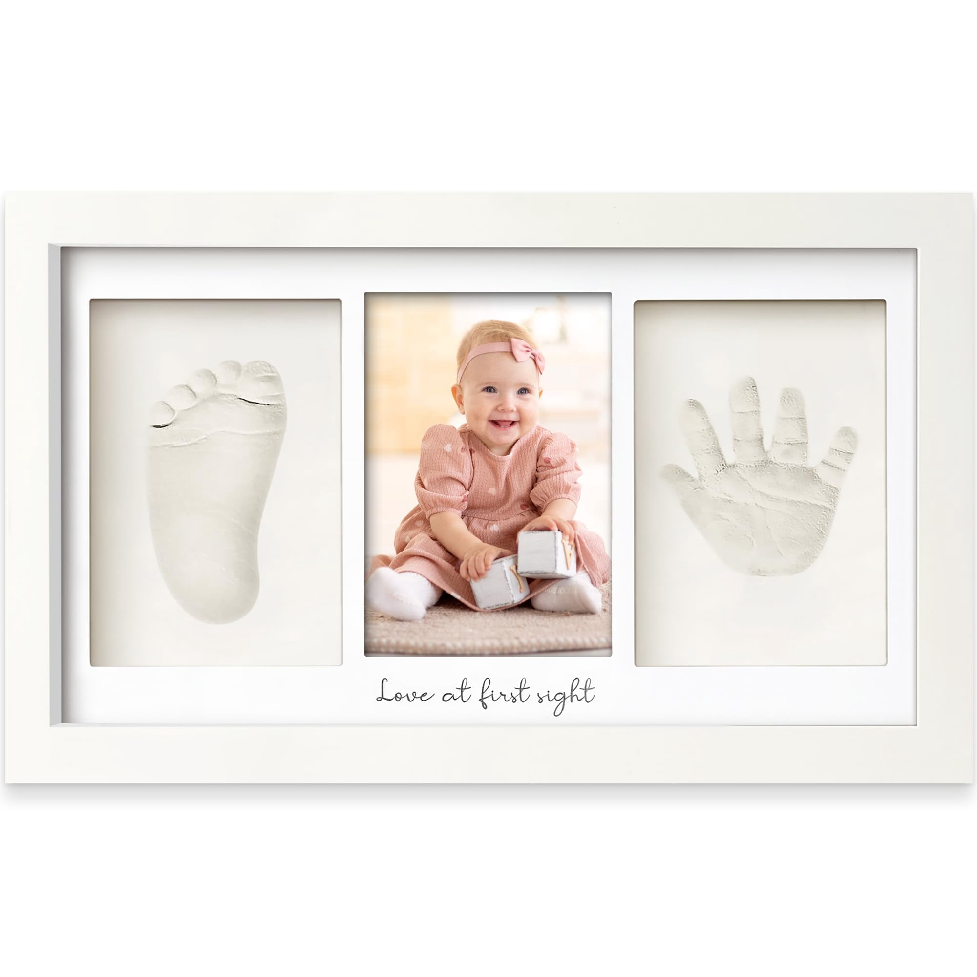Baby Hand and Footprint Kit - Clay Handprint Keepsake Frame, Newborn Nursery Picture Frame, Personalized New Mom Gifts for Baby First Christmas Shower (Auburn)
