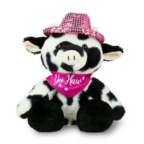 Cow Plush Toy with Bandana and Disco Cowboy Hat, Black/White, 12", by Way To Celebrate