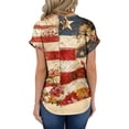 thumbnail image 4 of Iaqnaocc 4th Of July Womens Shirts Short Sleeve Button Henley V-Neck Patriotic American Flag Floral Print Tees Vintage Summer Festival T Shirts for Women Beige M, 4 of 4
