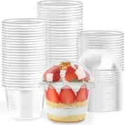 GIXUSIL 25 Pcs Disposable Clear Plastic Cups with Dome Lids,Ice Cream Cups,8oz Dessert Cups,Mini Parfait Appetizer Containers,Great for Parties, Birthdays, and Sweet Treats