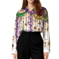 thumbnail image 6 of Mardi Gras Stretch Button Down Shirt for Women Long Sleeve Collared Blouse Casual Regular Fit Top, 6 of 6