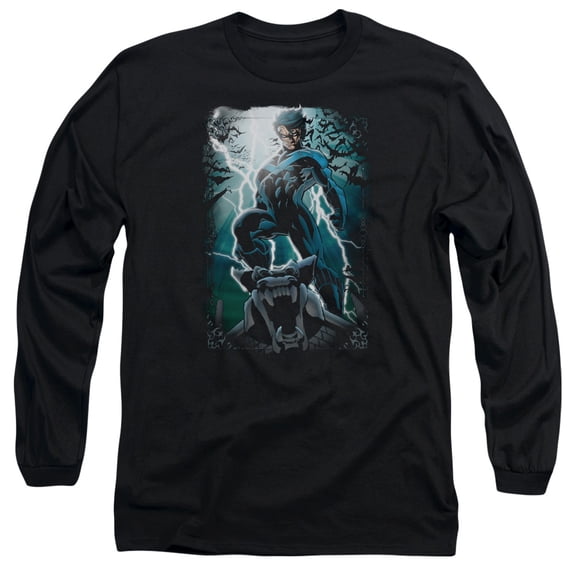 Batman Night Light Long Sleeve Adult 18/1 T-Shirt Black