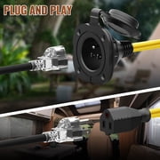 Filluck 15A AC Port Plug, 125V RV Shore Power Inlet Socket NEMA 5-15 Waterproof Electrical Outlet Receptacle Box with Integrated 16 Extension Cord, Y Splitter Plug for RV/Trailer/Boat