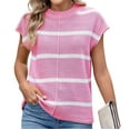 thumbnail image 3 of Women Cap Sleeve Tank Tops Striped Crew Neck Casual Loose Fit Spring Summer Pullover Knit Sweater Vest Pink & White XL, 3 of 9