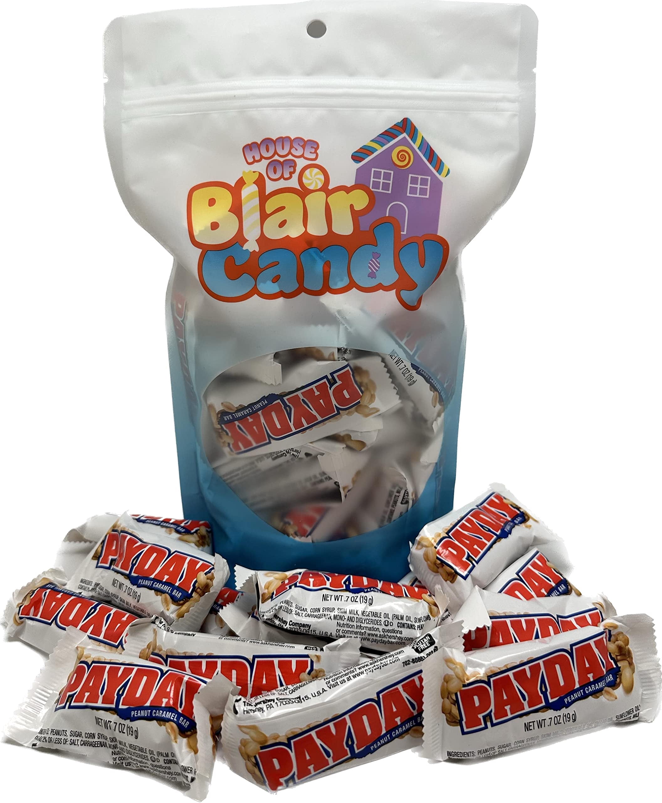 PayDay Fun Size Candy, Individually Wrapped Peanut Caramel Bars, Sweet & Salty Snack, Bulk Resealable Bag, 2 lb, Halloween Candy Bulk, Party Favors, Candy Bowl