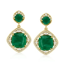 Ross-Simons 14.00 ct. t.w. Emerald and 1.60 ct. t.w. White Topaz Drop Earrings in 18kt Gold Over Sterling, Women's, Adult