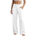 thumbnail image 2 of Stretch Womens Wide Leg Sweatpants Petite High Waist Soft Athletic Pants Lightweight Workout Lounge Pants for Yoga Gym Running Pull On Pants White M, 2 of 5