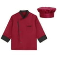 thumbnail image 3 of Doomiva Long Sleeve Chef Coat Jacket with Hat Lightweight Button Restaurant Kitchen Chef Uniform Burgundy L, 3 of 6