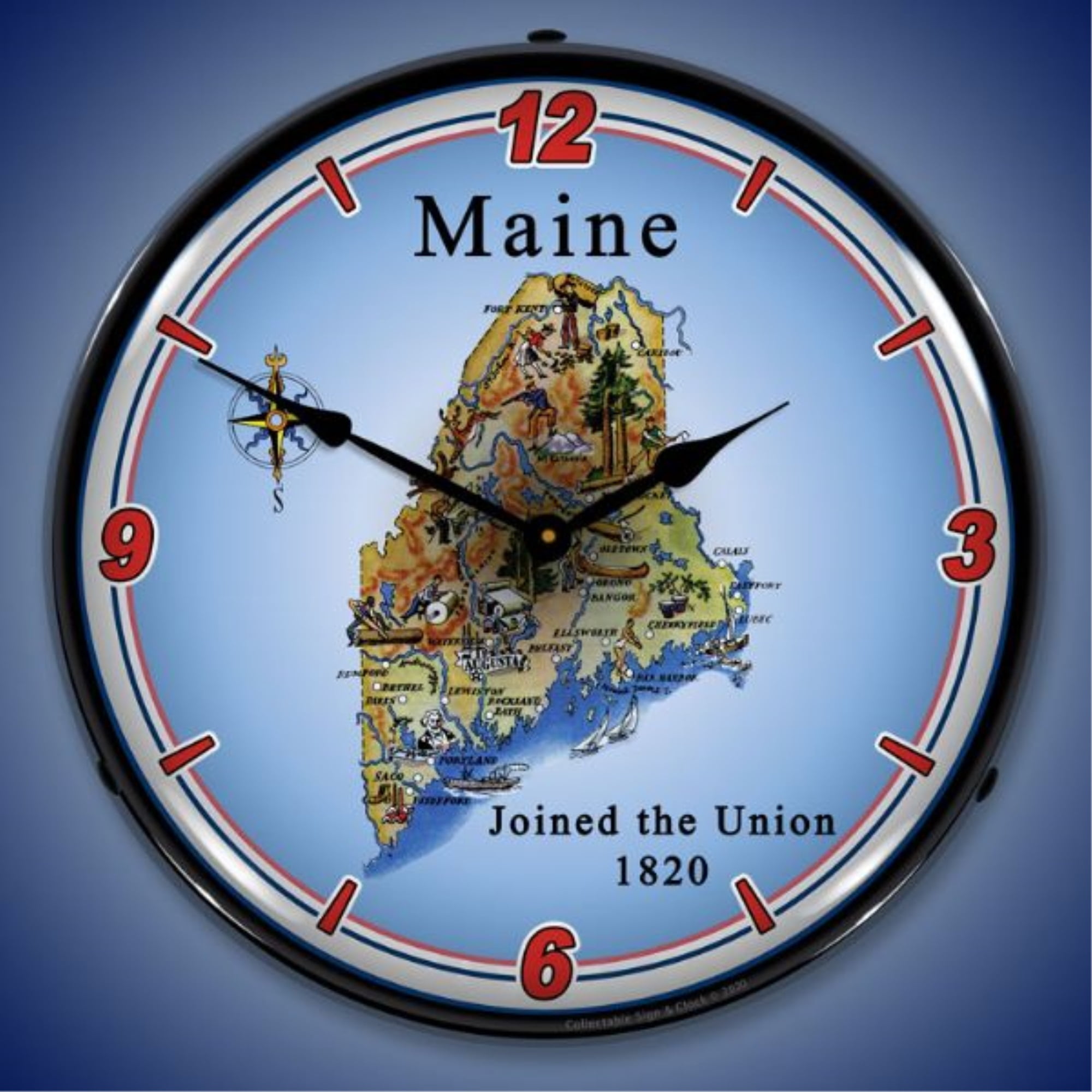 MAINE CLOCK Established in 1820 STATE CLOCK Large 10.5 inch Wall Clock Home 