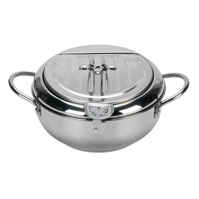 Fish Fryer Pot, 304 Stainless Steel Deep Fryer Pot Temperature Control Multifunctional Oil Saving Thickened with Lid, with Oil Drip Drainer Rack for Kitchen, for Frying Chicken