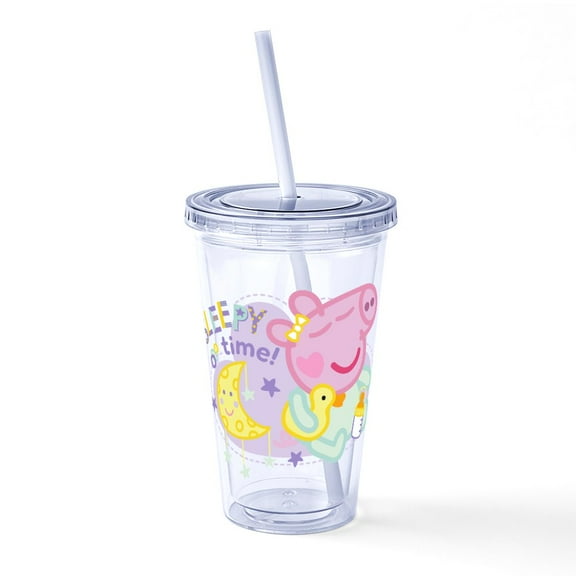 CafePress - Peppa Pig: Sleepy Time! - 16 Ounce Classic Clear Insulated Double Wall Tumbler Cup with Lid Straw , Reusable