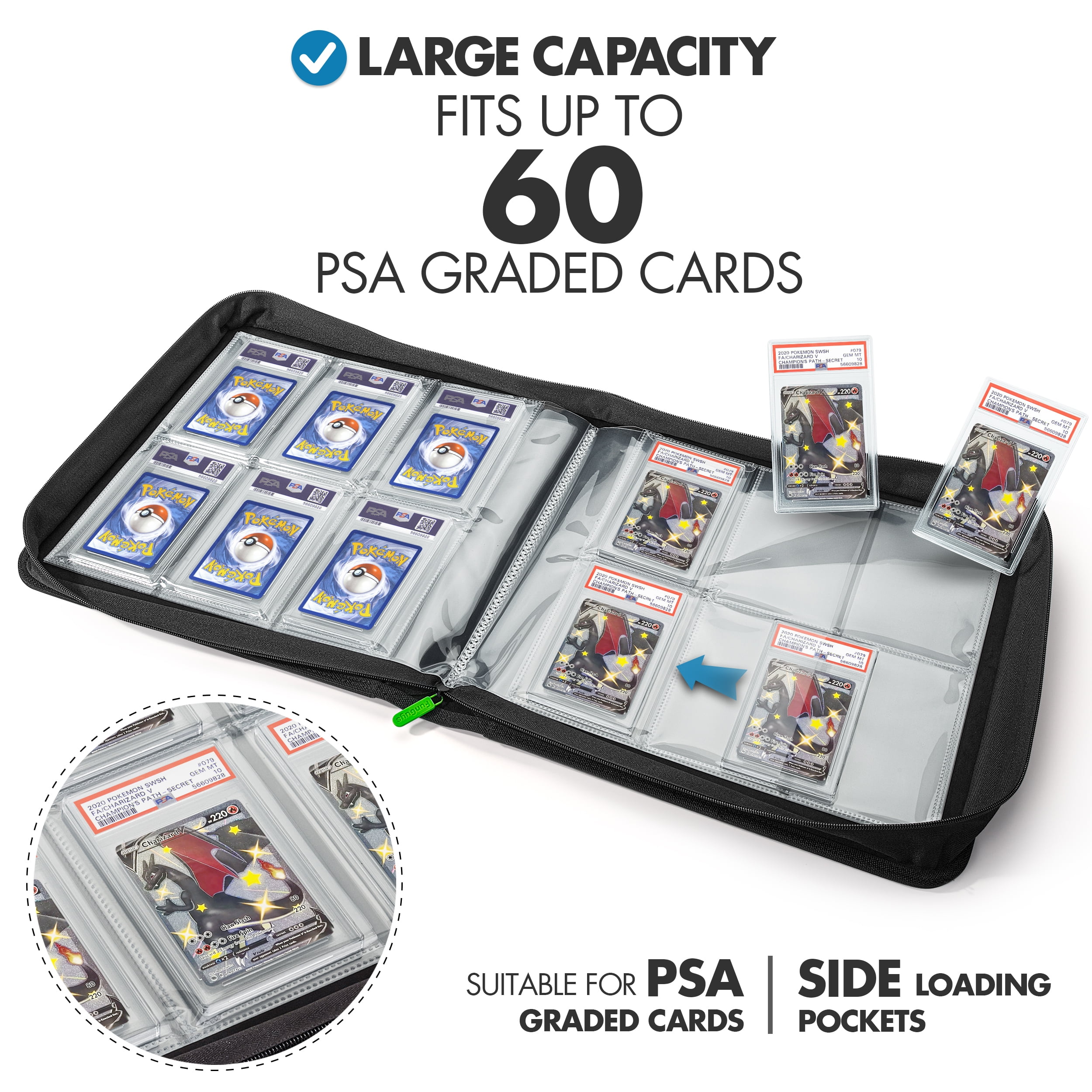 FunGuys Graded Card Binder, 6 Pocket, Holds 60 PSA Trading Cards, Black