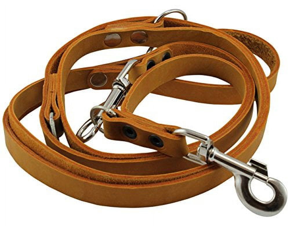Orange 6 Way European Multifunctional Leather Dog Leash, Adjustable Schutzhund Lead 49"-94" Long, 3/4" Wide (18 mm)