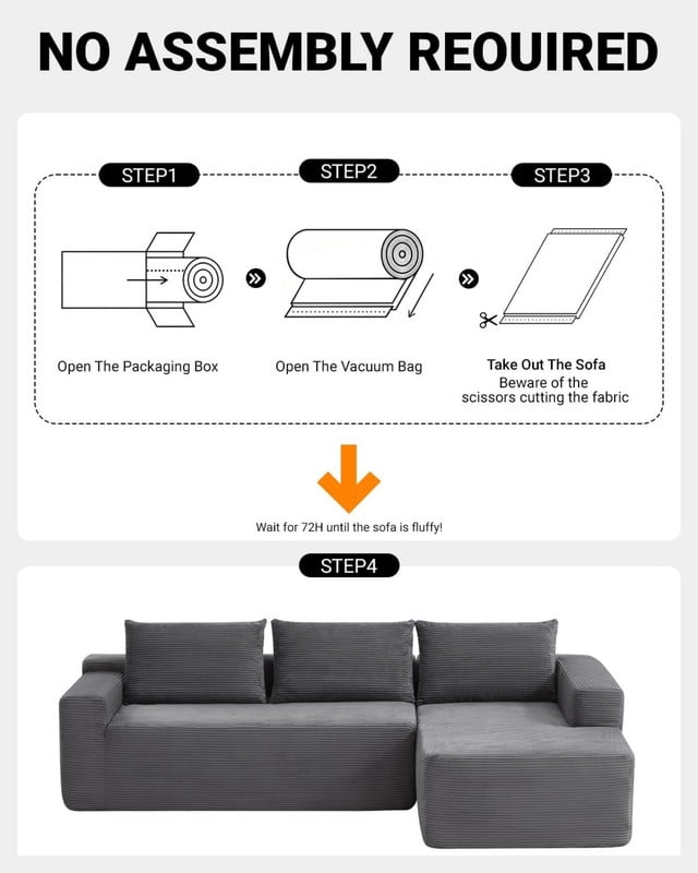 96.9'' Sectional Couches for Living Room, L Shaped Couch with Deep Seat & Throw Pillow, Comfy Corduroy Fabric Compressed Sofa, No Assembly Required