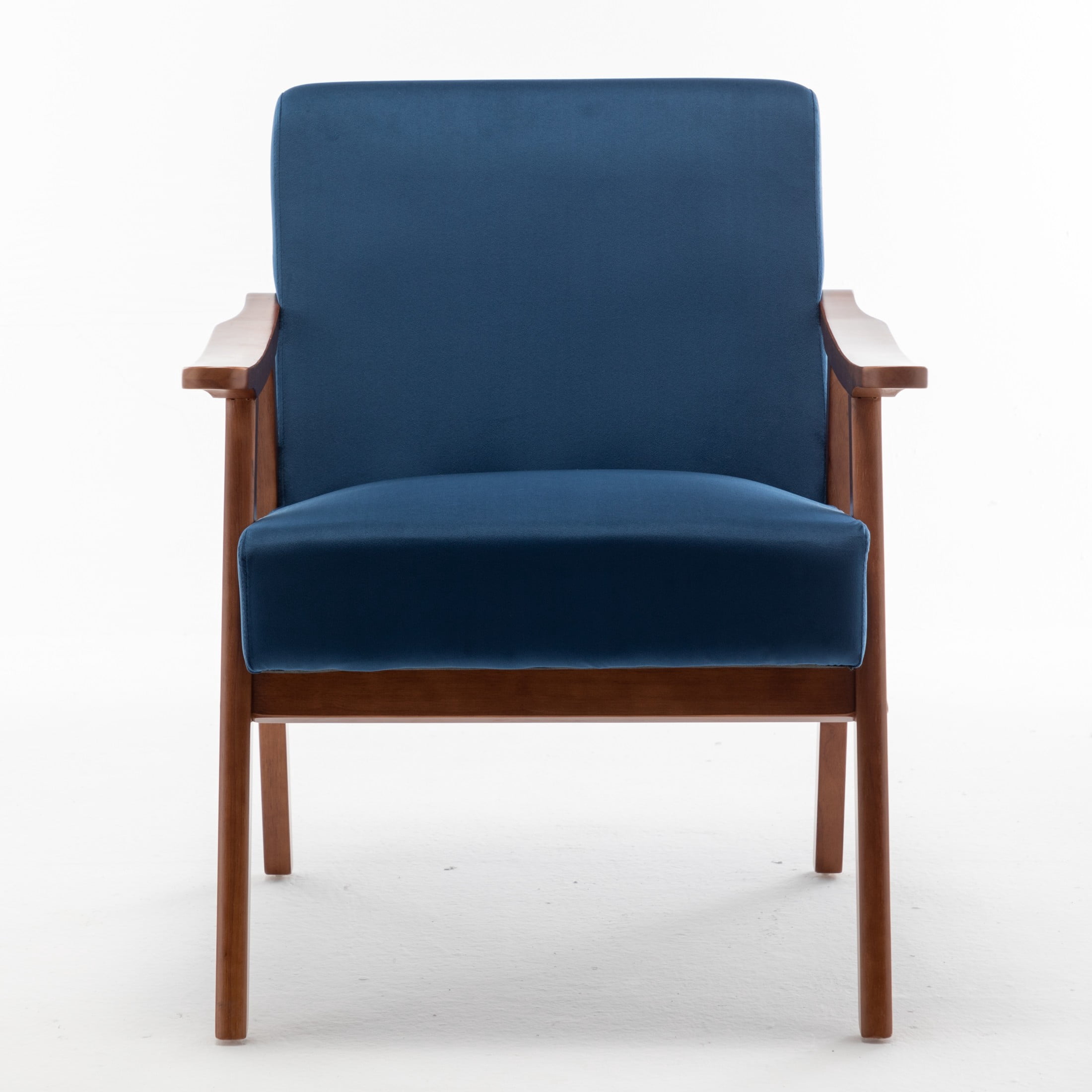 GDF Studio Mid-Century Modern Accent Chair with Velvet Upholstery & Solid Wood Frame, Dark Blue