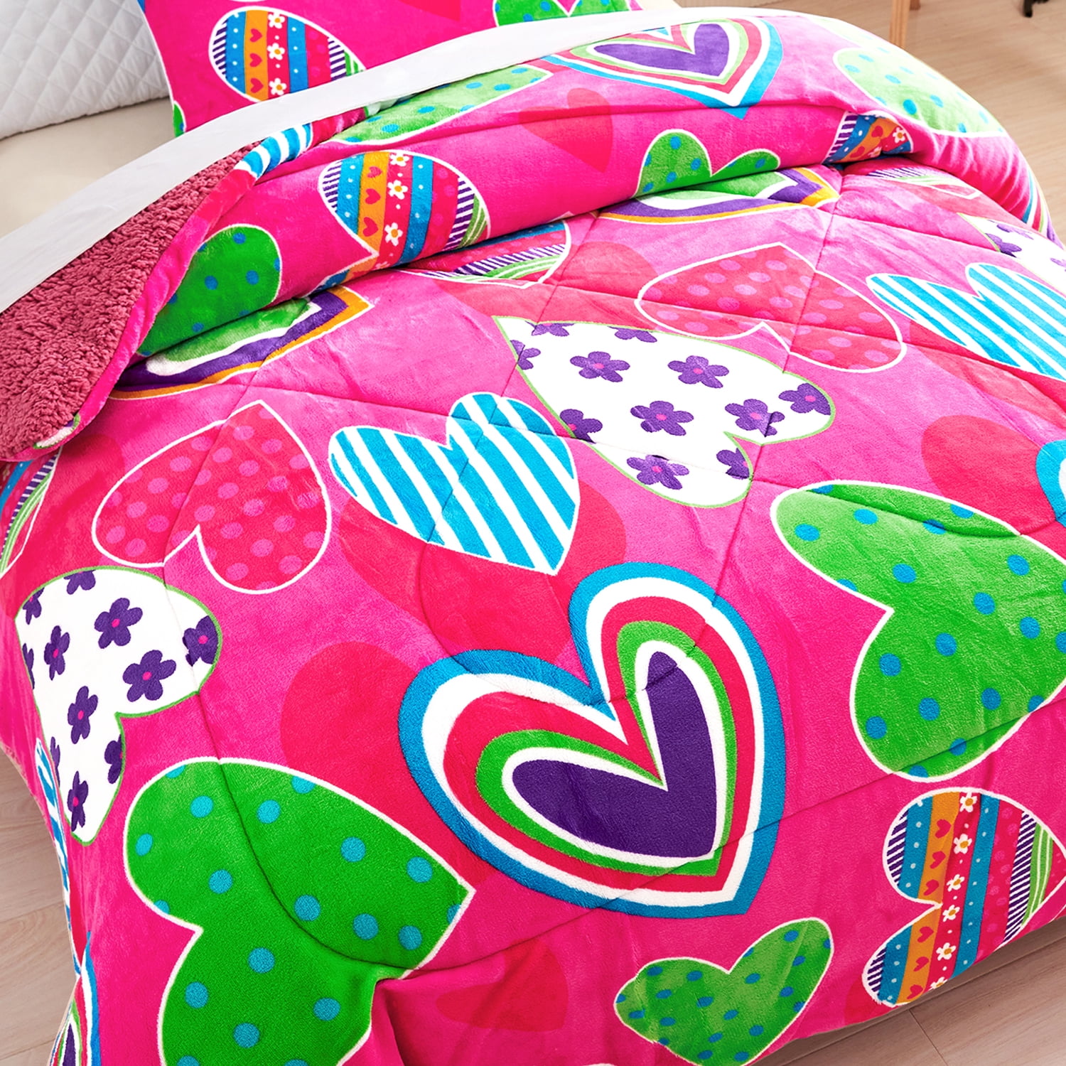 NC Sherpa Blanket Multi-color Polyester Reversible Bed Blankets Twin (Count 2)