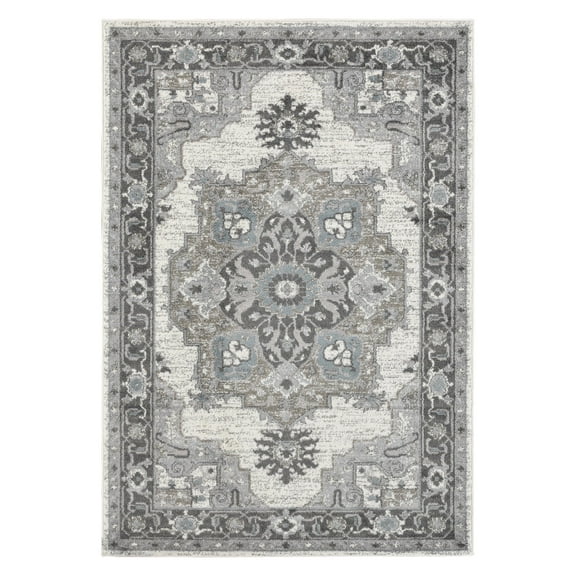 Luxee Designs Alexandria Collection 5x7 Area Rug, Medallion Rugs for Living Room, Bedroom, Kitchen, Office, Pet Friendly, Low Pile, High Traffic Area, Stain Resistance - Ivory/Stone Gray