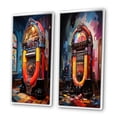 thumbnail image 3 of Designart "Jukeboxes Nostalgic harmonies I" Jukeboxes Framed Wall Art Set Of 2 - Orange Fashion Framed Canvas Set For Living Room Decor, 3 of 6