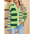 thumbnail image 5 of Womens Striped Cardigan Sweaters V Neck Open Front Button Up Color Block Fuzzy Loose Knit Coats Green & Yellow S, 5 of 8
