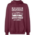 thumbnail image 2 of OXI Hoodie Sweatshirt - I am Currently Unsupervised, Basic Casual Hoodie for Men's and Women Fleece Hoodie Long Sleeve - Maroon X-Large, 2 of 3
