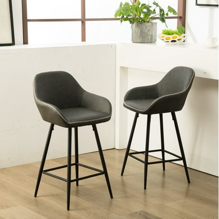 Contemporary Metal Furniture Roundhill Horgen Contemporary Gray Faux Leather Metal Frame Counter Height Dining Chairs, Set of 2 ()