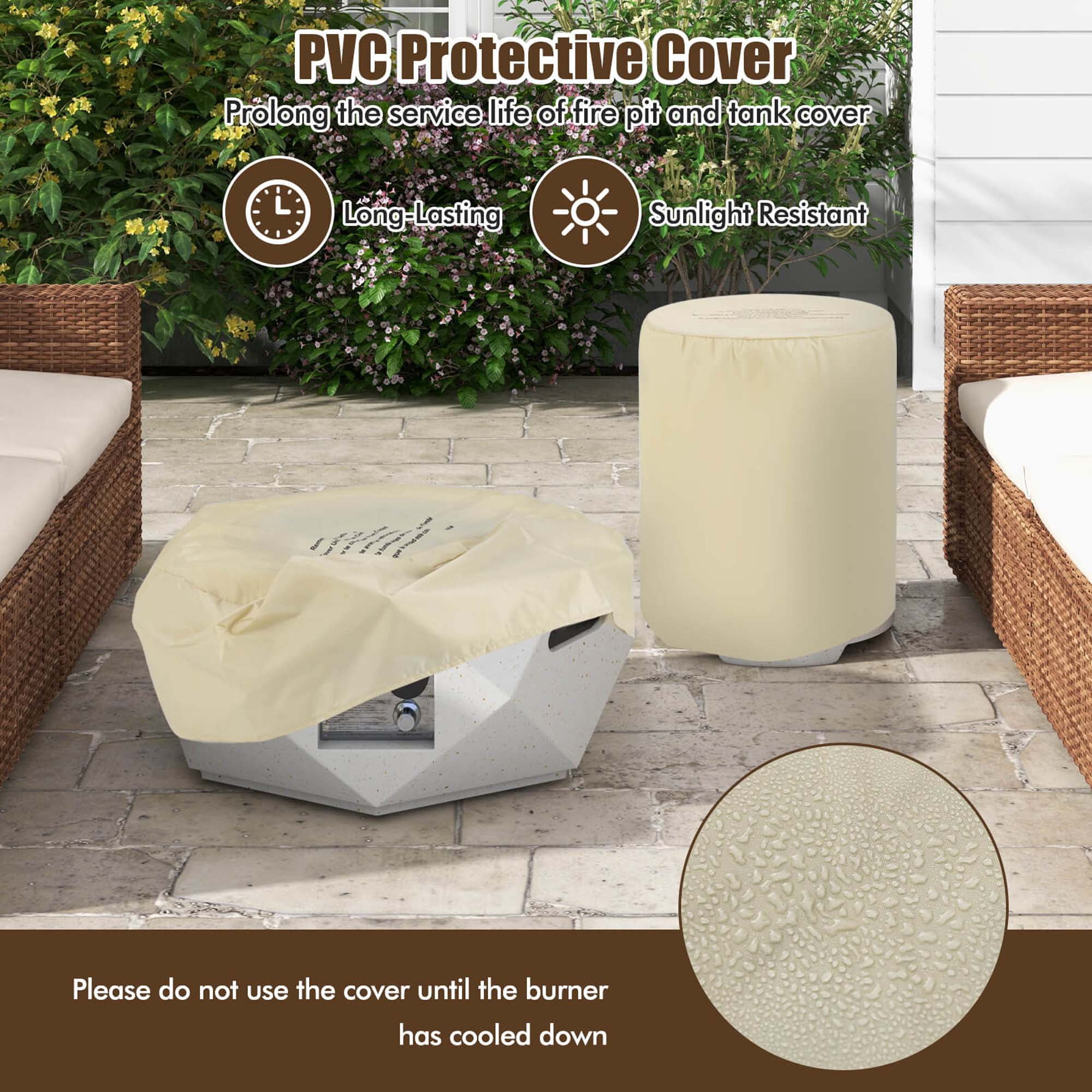 Costway 28" Hexagon Terrazzo Propane Gas Fire Pit Table Set with Hideaway Tank Holder