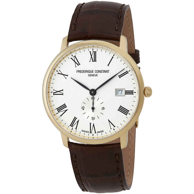 Frederique Constant Men s 40mm Brown Leather Band Steel Case