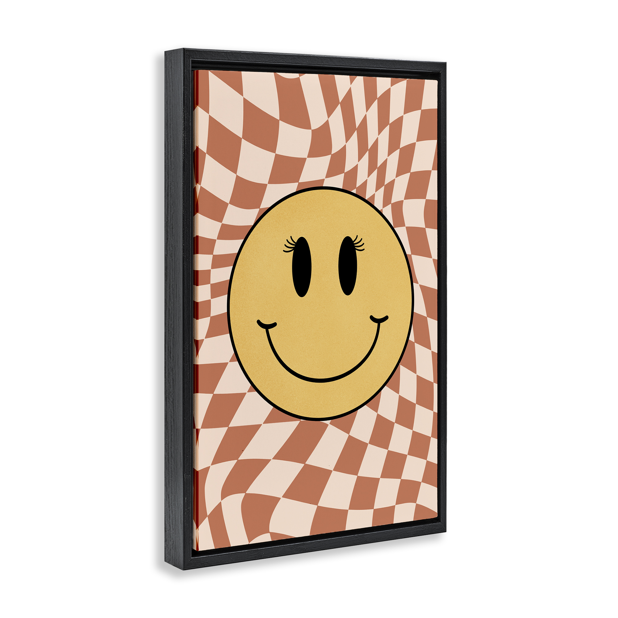Stupell Industries Wavy Checkered Smiley Novelty Painting Black Floater Framed Art Print Wall Art, 21 x 31