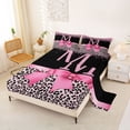 thumbnail image 2 of Erosebridal Leopard Print Personalized Gifts Queen Sheet Sets,Cute Bow Theme Alphabet M Bed Set For Adult Women 4-Piece, 2 of 6